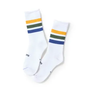 Accessories Rototo Rototo Fine Pile Striped Crew Socks Yellow  /  Green  /  Blue