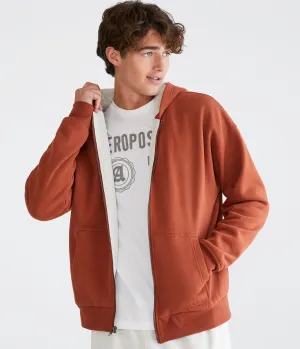 Aeropostale Mens' Solid Thermal Full-Zip Hoodie - Brown - Size L - Cotton - Teen Fashion & Clothing Spice Aeropostale