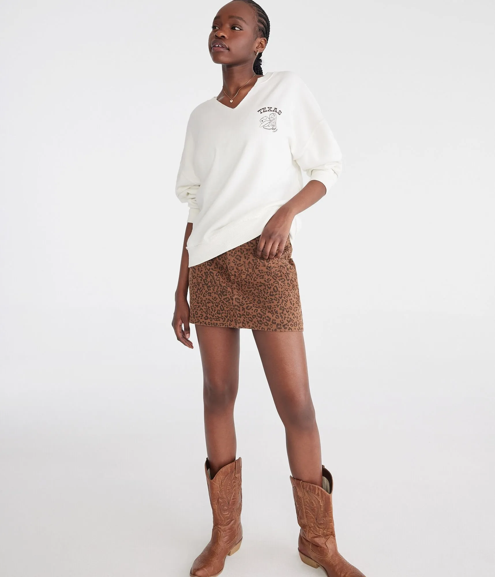 Aeropostale Texas Cowgirl Oversized Notch-Neck Sweatshirt