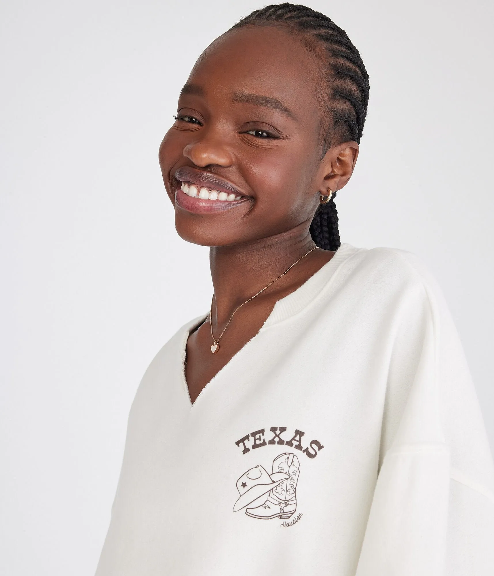 Aeropostale Texas Cowgirl Oversized Notch-Neck Sweatshirt