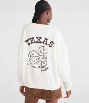 Aeropostale Texas Cowgirl Oversized Notch-Neck Sweatshirt