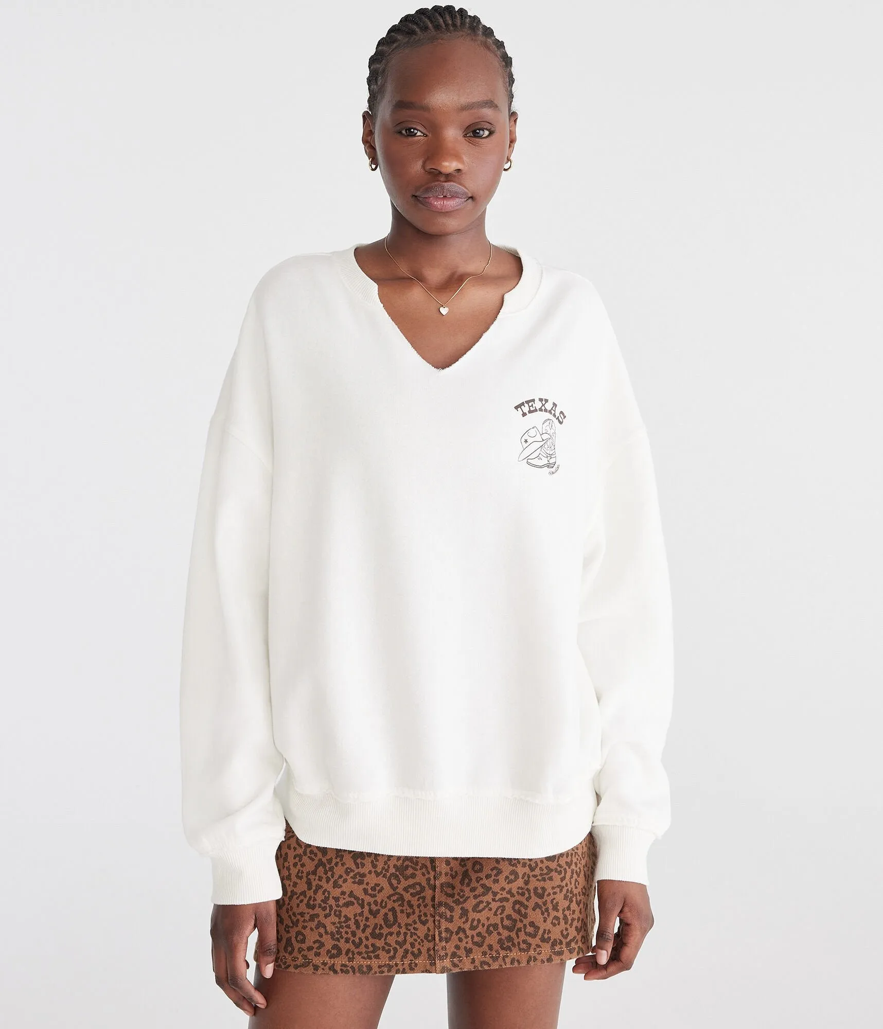 Aeropostale Texas Cowgirl Oversized Notch-Neck Sweatshirt