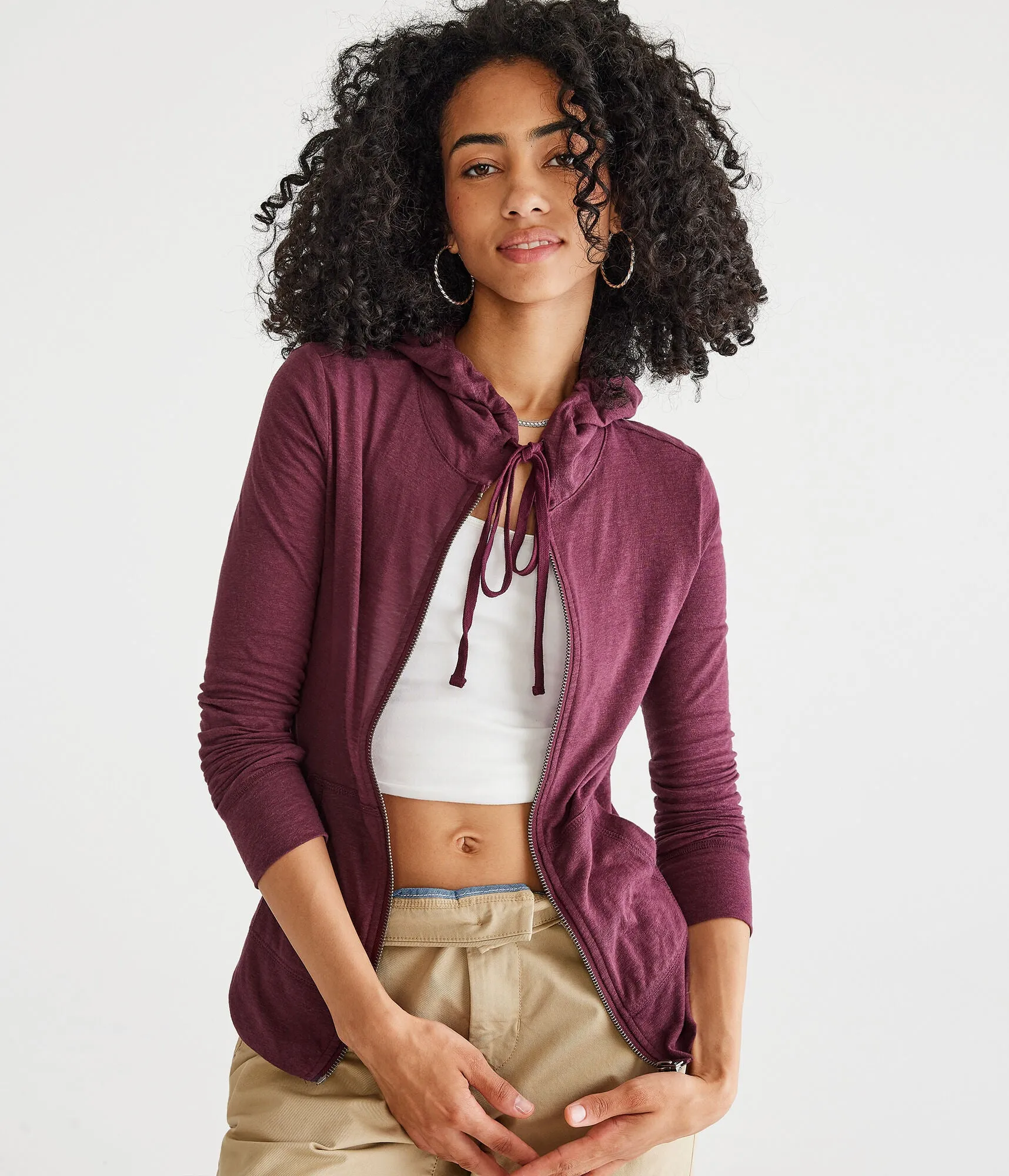 Aeropostale Womens' Lightweight Full-Zip Hoodie - Dark Red - Size S - Cotton - Teen Fashion & Clothing Bloomsberry Aeropostale