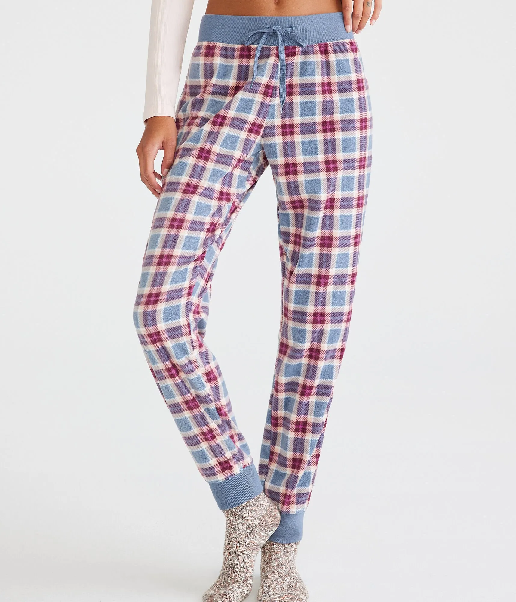Aeropostale Womens' Plaid Polyfleece Sleep Joggers - Blue - Size XXS - Polyester - Teen Fashion & Clothing Academy Blue Aeropostale