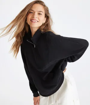 Aeropostale Womens' Ribbed Mock-Neck Pullover Sweatshirt -  - Size L - Cotton - Teen Fashion & Clothing Black Aeropostale