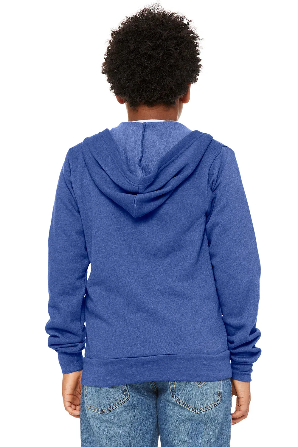 Bella   Canvas Youth Sponge Fleece Full Zip Hooded Sweatshirt Hoodie w/ Pockets - Heather True Royal Blue