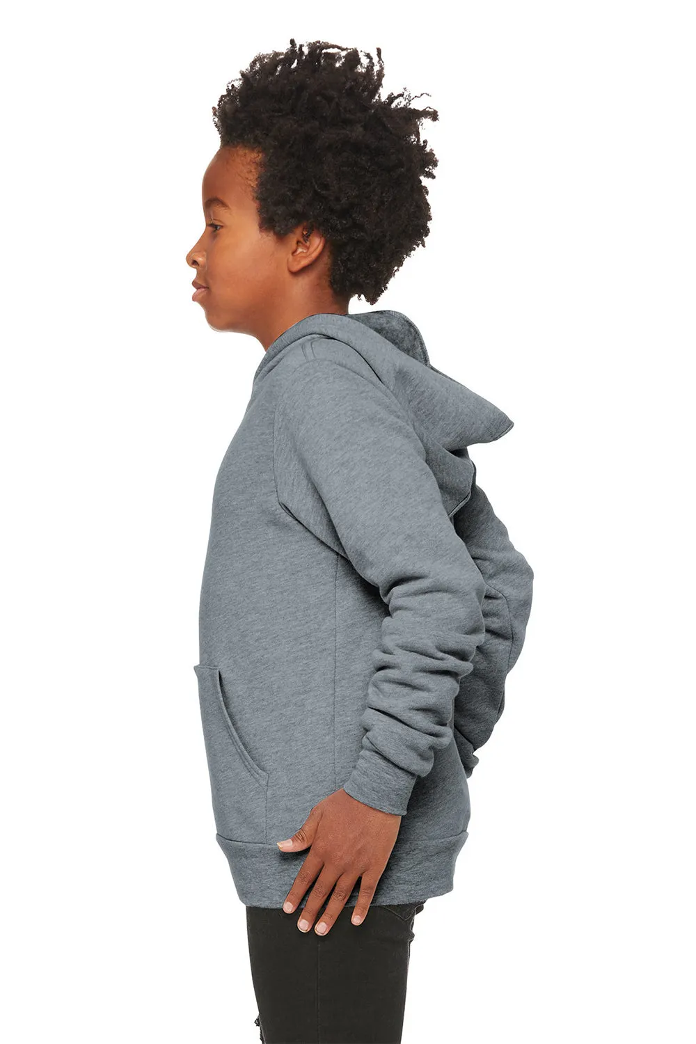 Bella   Canvas Youth Sponge Fleece Hooded Sweatshirt Hoodie w/ Pouch Pocket - Heather Grey