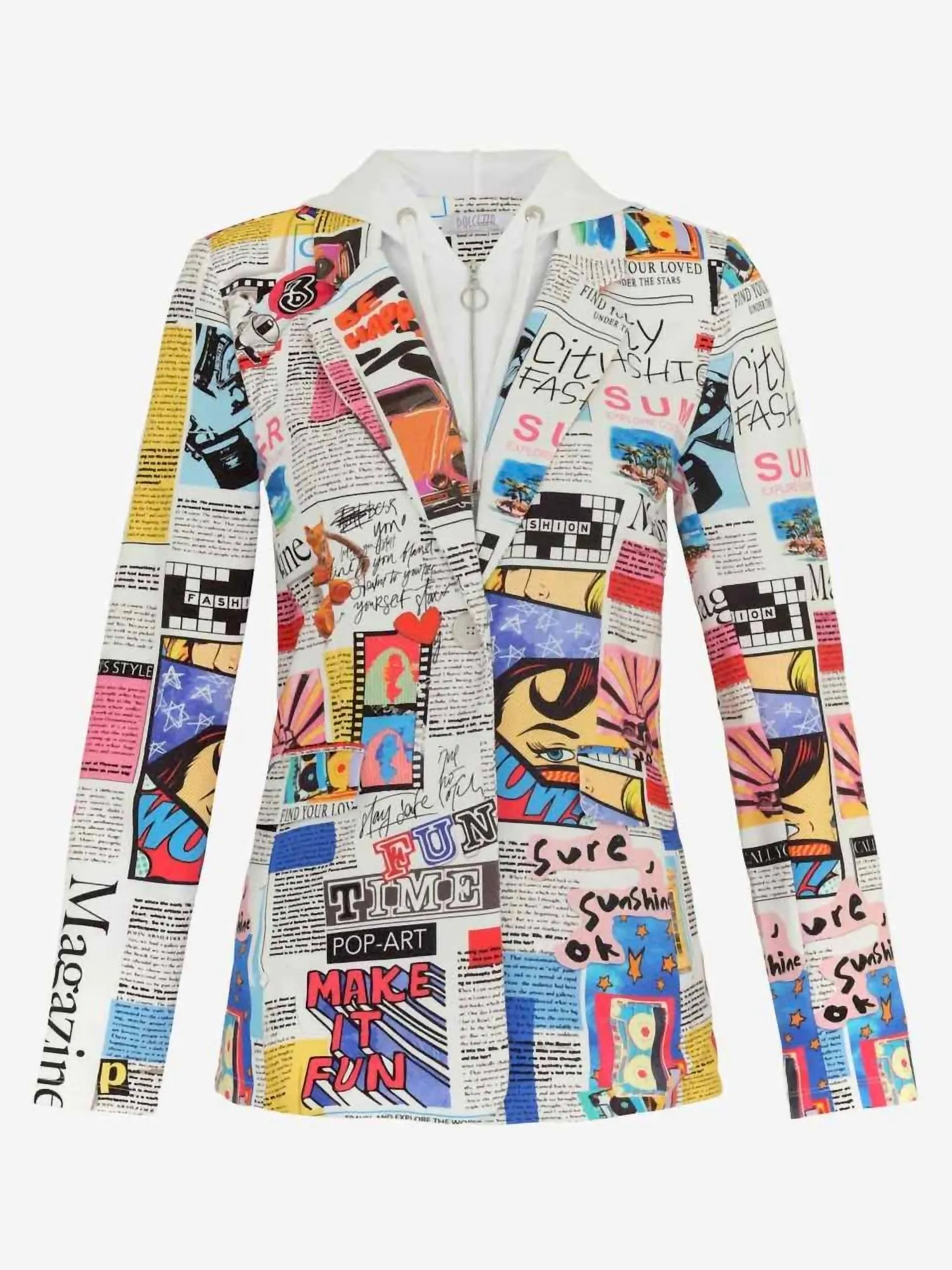 Blazer Hoodie Jacket In Newspaper Print