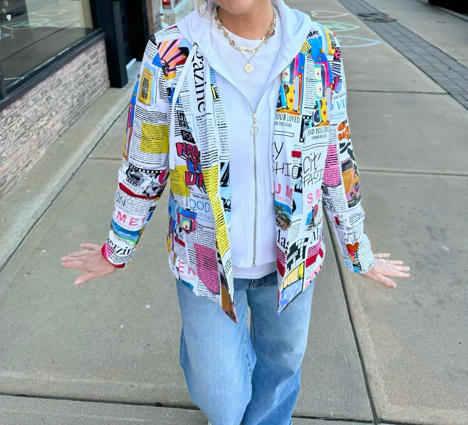 Blazer Hoodie Jacket In Newspaper Print