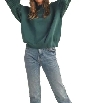 Cable Sleeve Sweatshirt In Forest Green