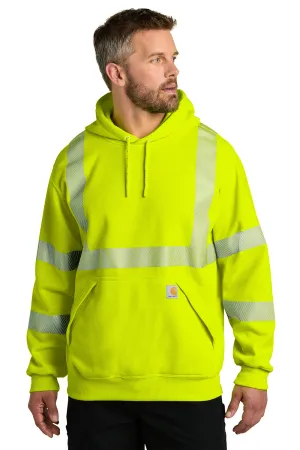 Carhartt Mens ANSI 107 Class 3 Water Resistant Hooded Sweatshirt Hoodie w/ Pouch Pocket - Bright Lime Green
