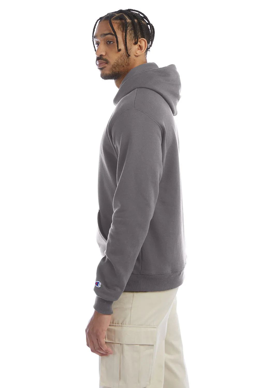 Champion Mens Double Dry Eco Moisture Wicking Fleece Hooded Sweatshirt Hoodie w/ Pouch Pocket - Stone Grey