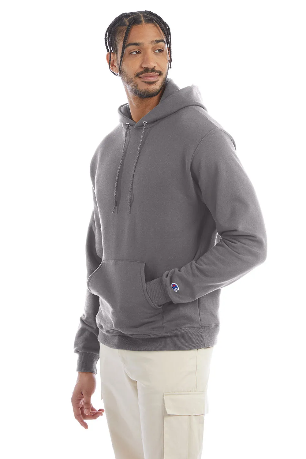 Champion Mens Double Dry Eco Moisture Wicking Fleece Hooded Sweatshirt Hoodie w/ Pouch Pocket - Stone Grey