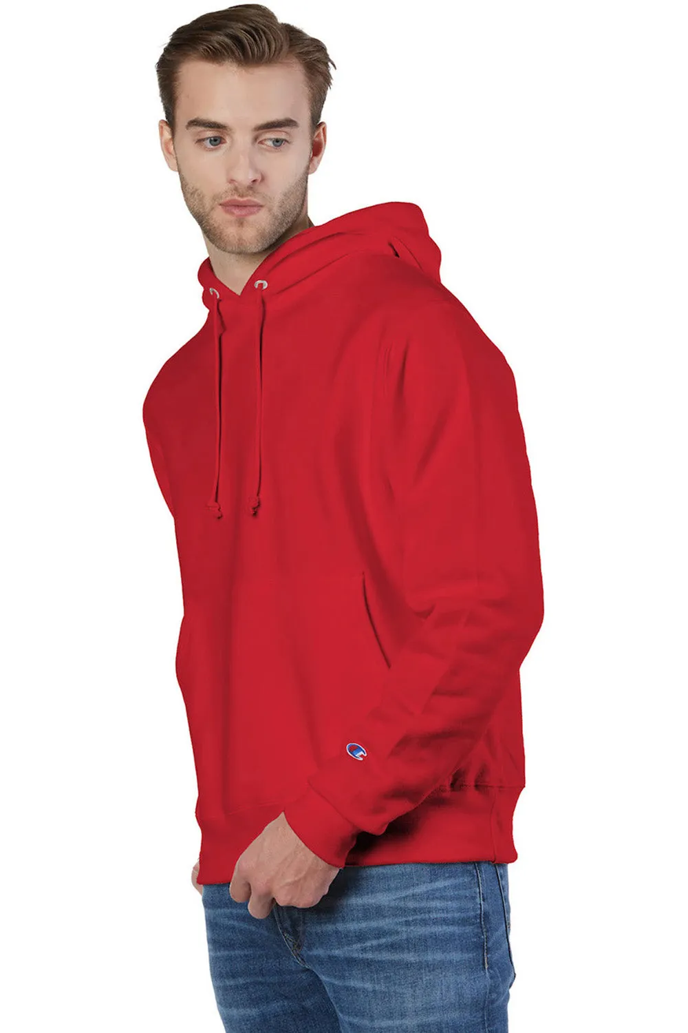 Champion Mens Shrink Resistant Hooded Sweatshirt Hoodie w/ Pouch Pocket - Scarlet Red