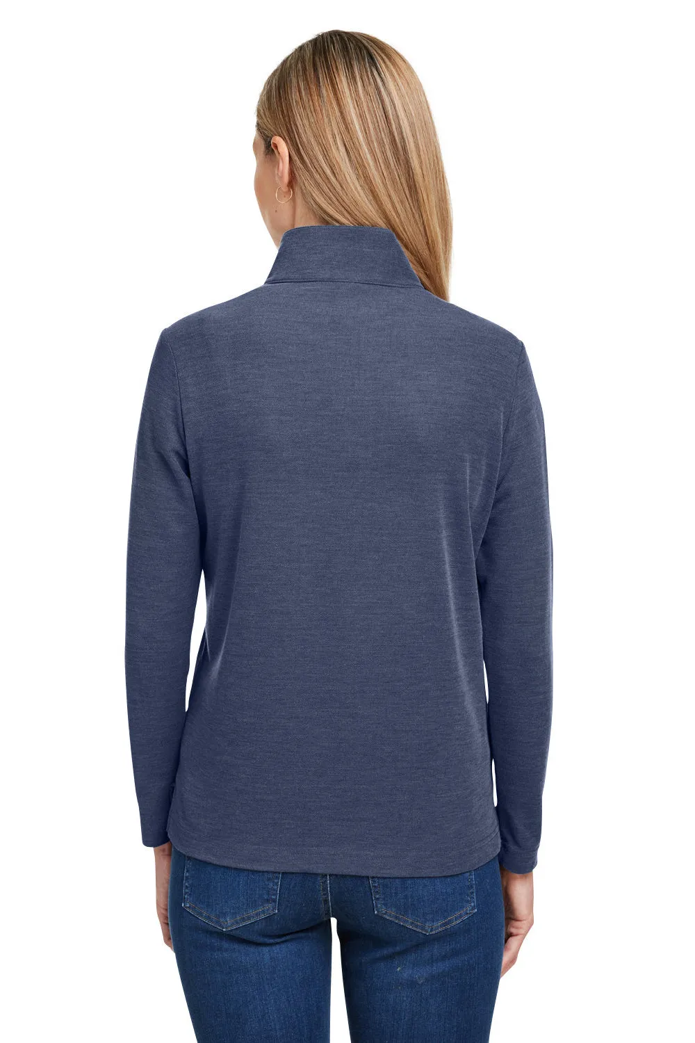 Core 365 Womens Fusion ChromaSoft Performance Moisture Wicking Pique 1/4 Zip Sweatshirt - Heather Classic Navy Blue