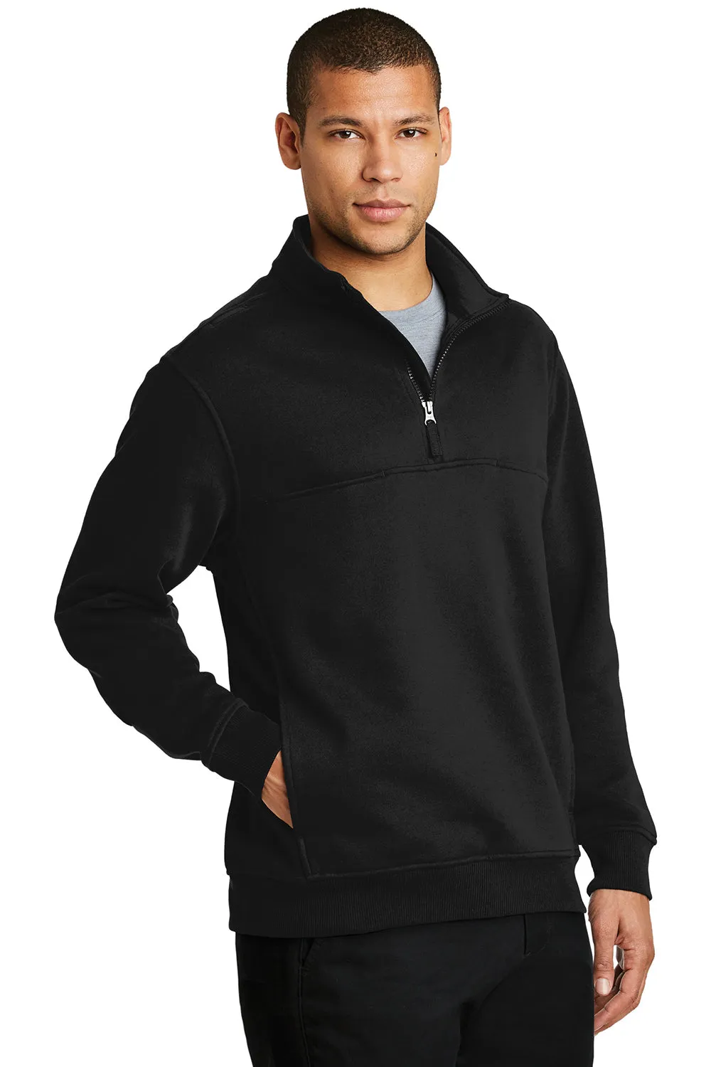 CornerStone Mens Fleece 1/4 Zip Sweatshirt w/ Pockets - Black