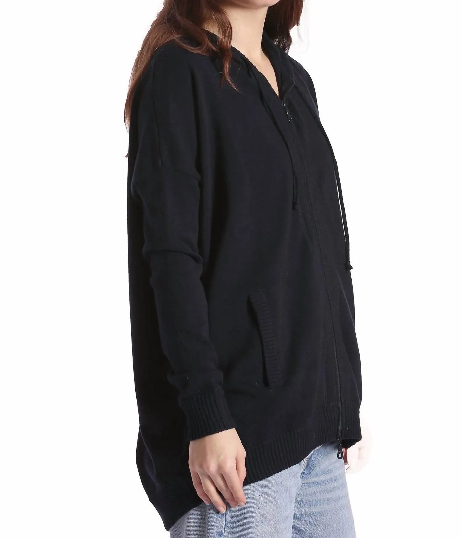Cotton Cashmere Oversized Zip Hoodie In Navy