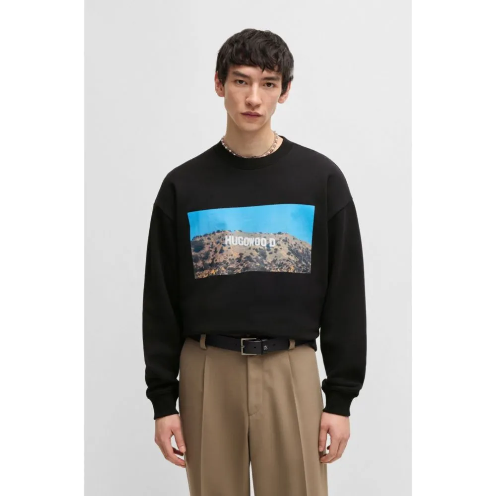 Cotton-terry sweatshirt with 'Hugowood' print
