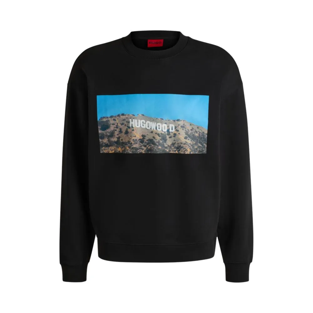 Cotton-terry sweatshirt with 'Hugowood' print
