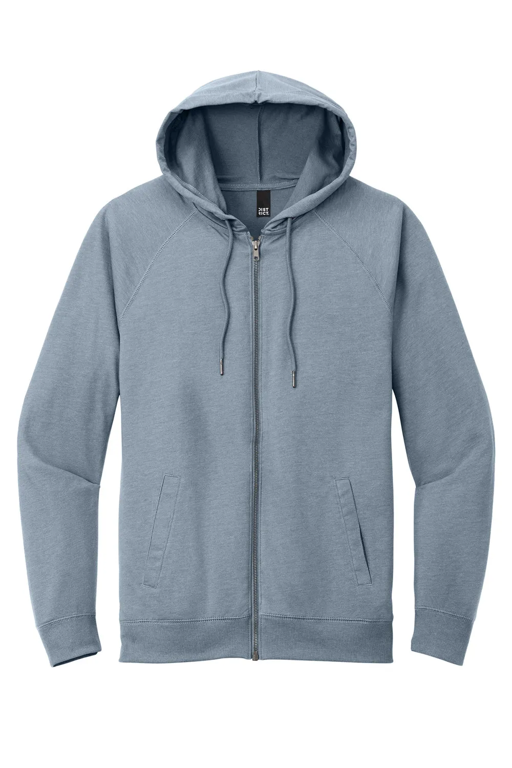 District Mens French Terry Full Zip Hooded Sweatshirt Hoodie w/ Pockets - Heather Flint Blue