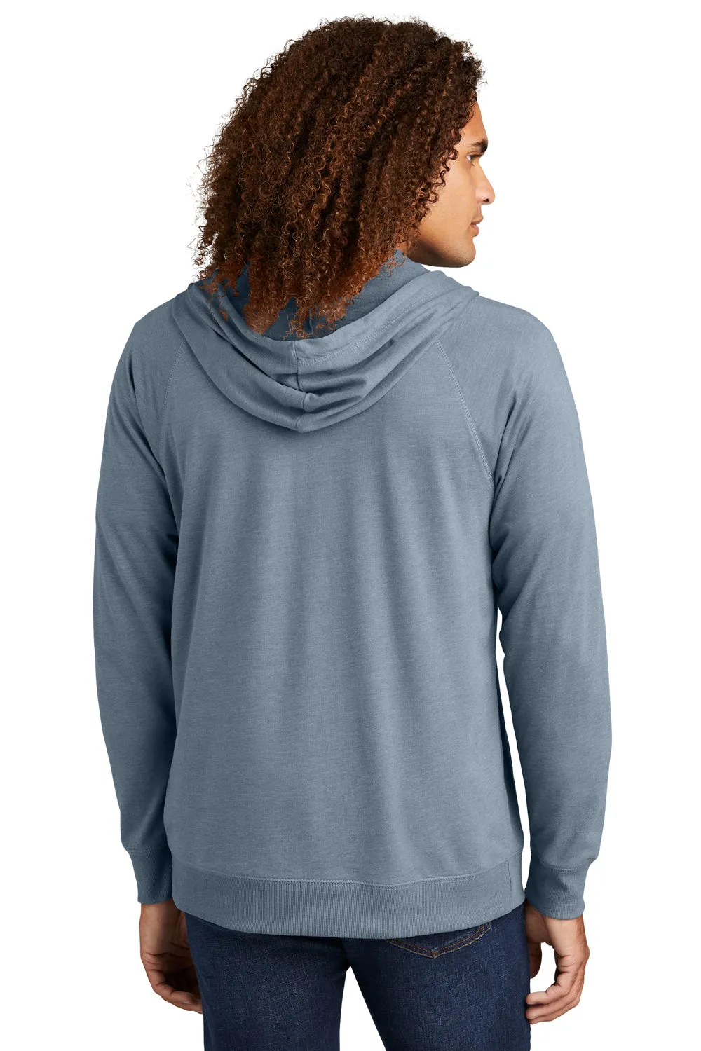 District Mens French Terry Full Zip Hooded Sweatshirt Hoodie w/ Pockets - Heather Flint Blue