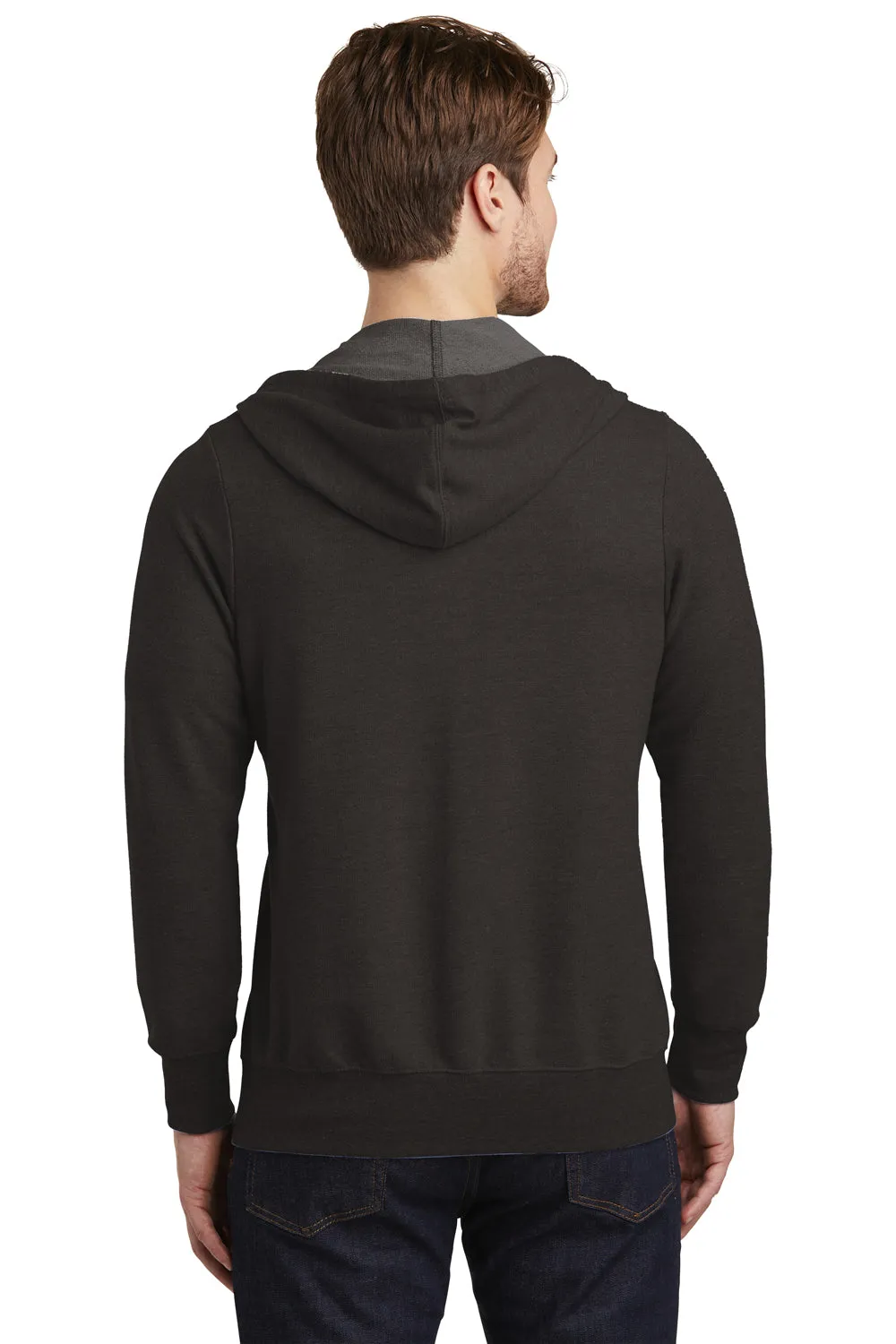 District Mens Perfect French Terry Full Zip Hooded Sweatshirt Hoodie w/ Pockets - Black - Closeout