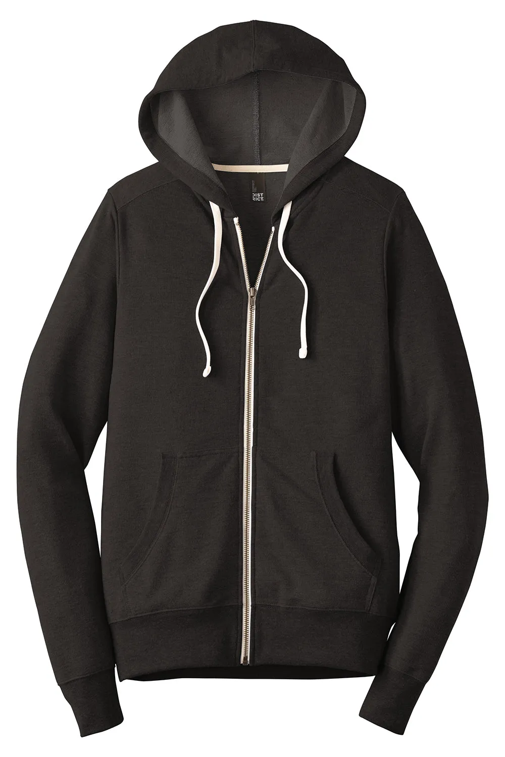 District Mens Perfect French Terry Full Zip Hooded Sweatshirt Hoodie w/ Pockets - Black - Closeout
