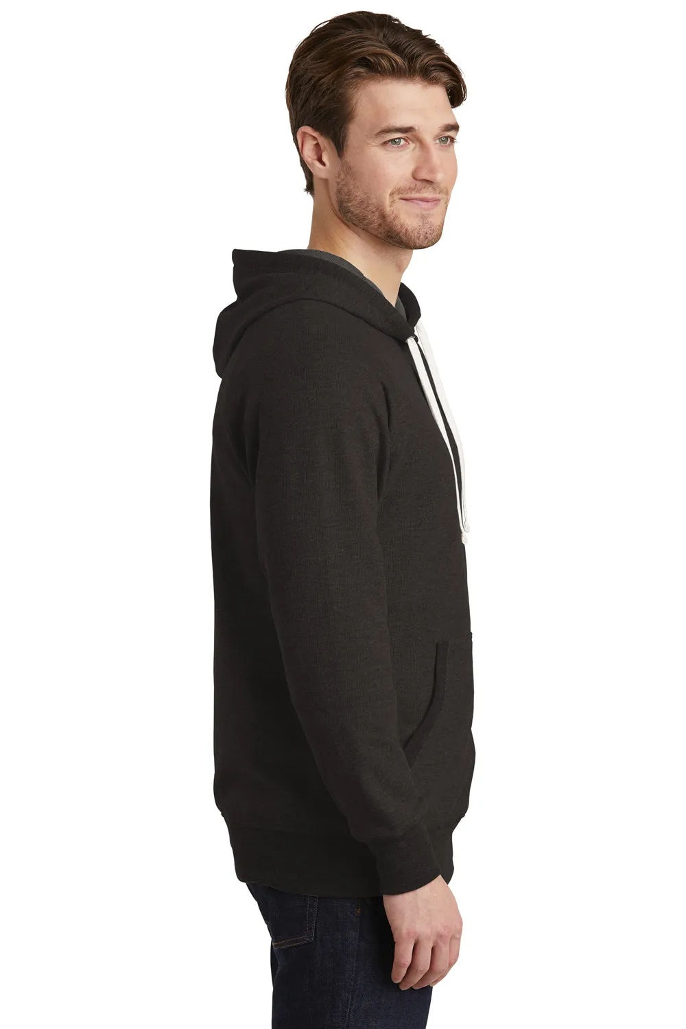 District Mens Perfect French Terry Hooded Sweatshirt Hoodie w/ Pouch Pocket - Black
