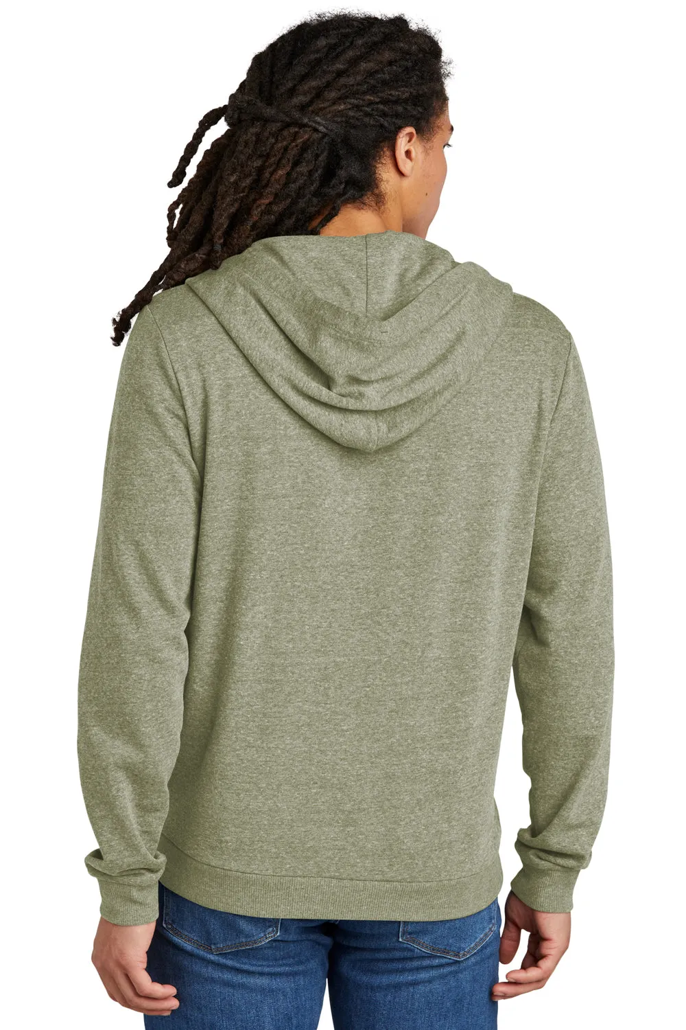 District Mens Perfect Tri Fleece Full Zip Hooded Sweatshirt Hoodie w/ Pockets - Military Green Frost