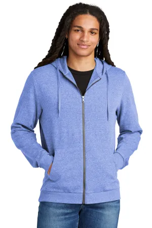 District Mens Perfect Tri Fleece Full Zip Hooded Sweatshirt Hoodie w/ Pockets - Royal Blue Frost