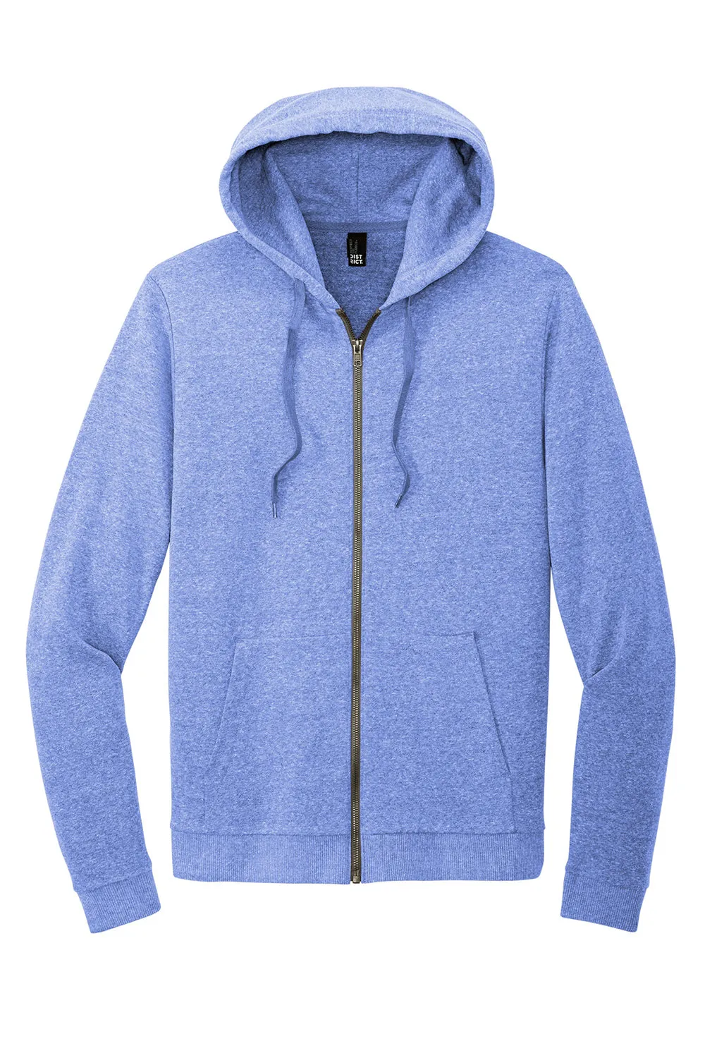 District Mens Perfect Tri Fleece Full Zip Hooded Sweatshirt Hoodie w/ Pockets - Royal Blue Frost
