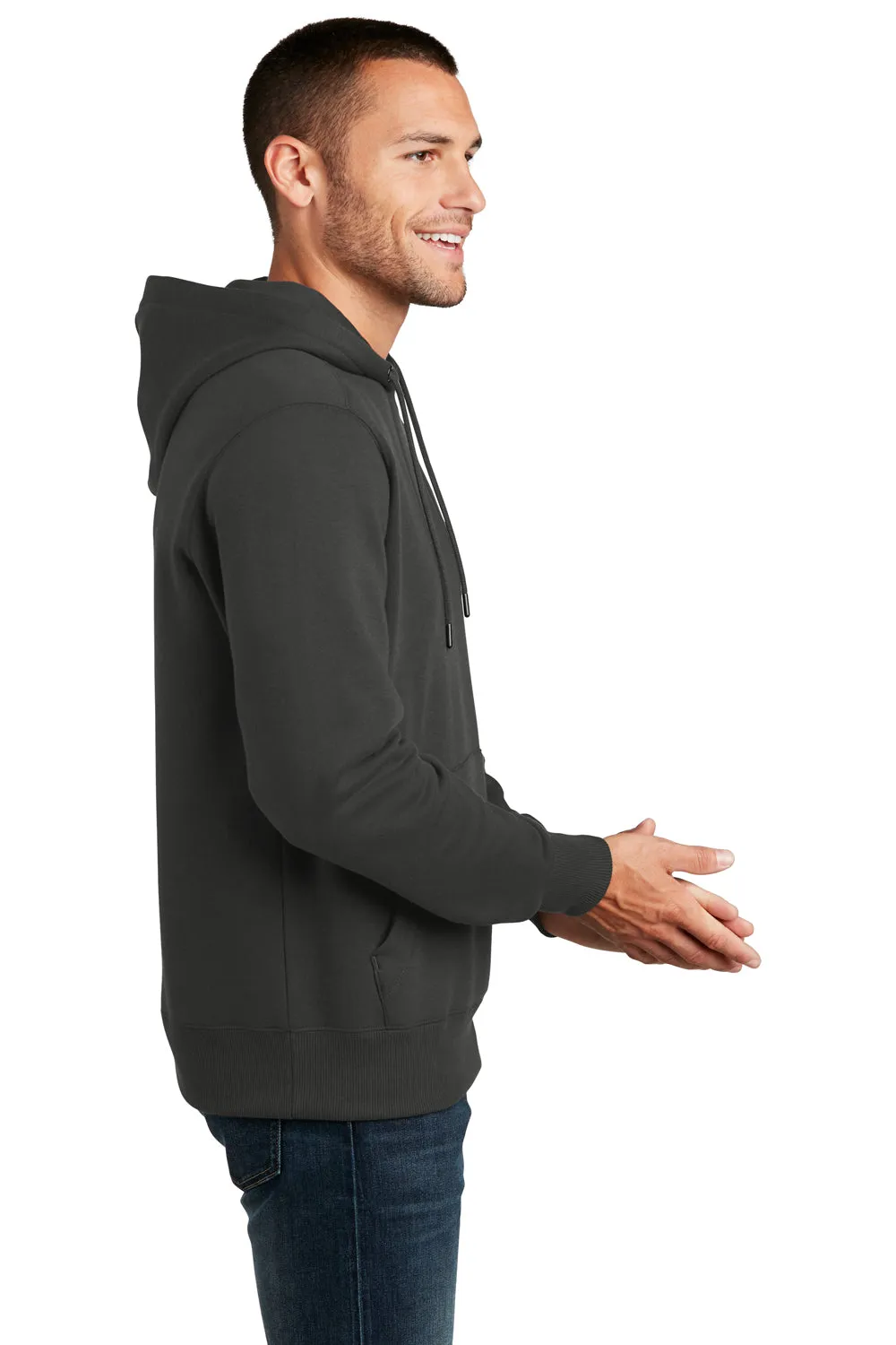 District Mens Perfect Weight Fleece Hooded Sweatshirt Hoodie w/ Pouch Pocket - Charcoal Grey