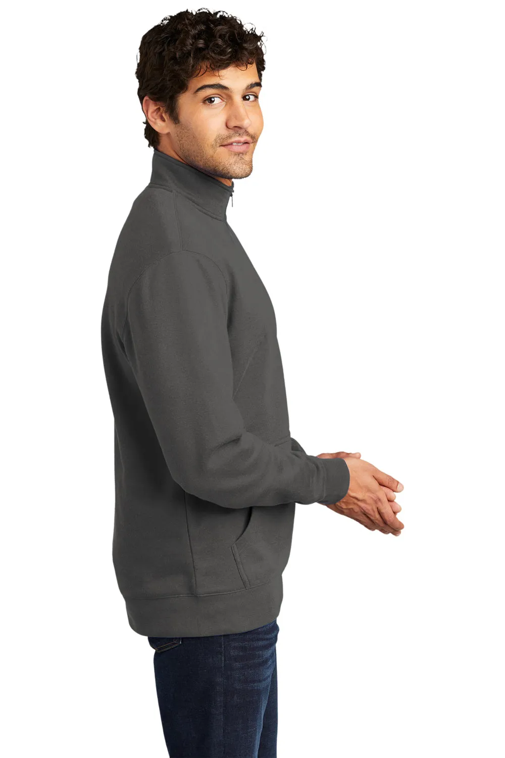 District Mens Very Important 1/4 Zip Sweatshirt w/ Pouch Pocket - Charcoal Grey