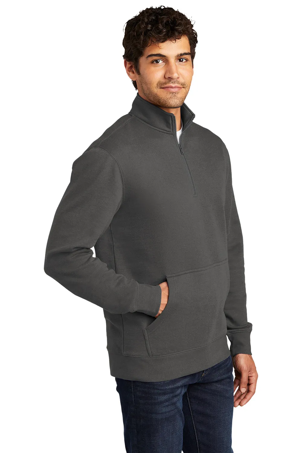 District Mens Very Important 1/4 Zip Sweatshirt w/ Pouch Pocket - Charcoal Grey