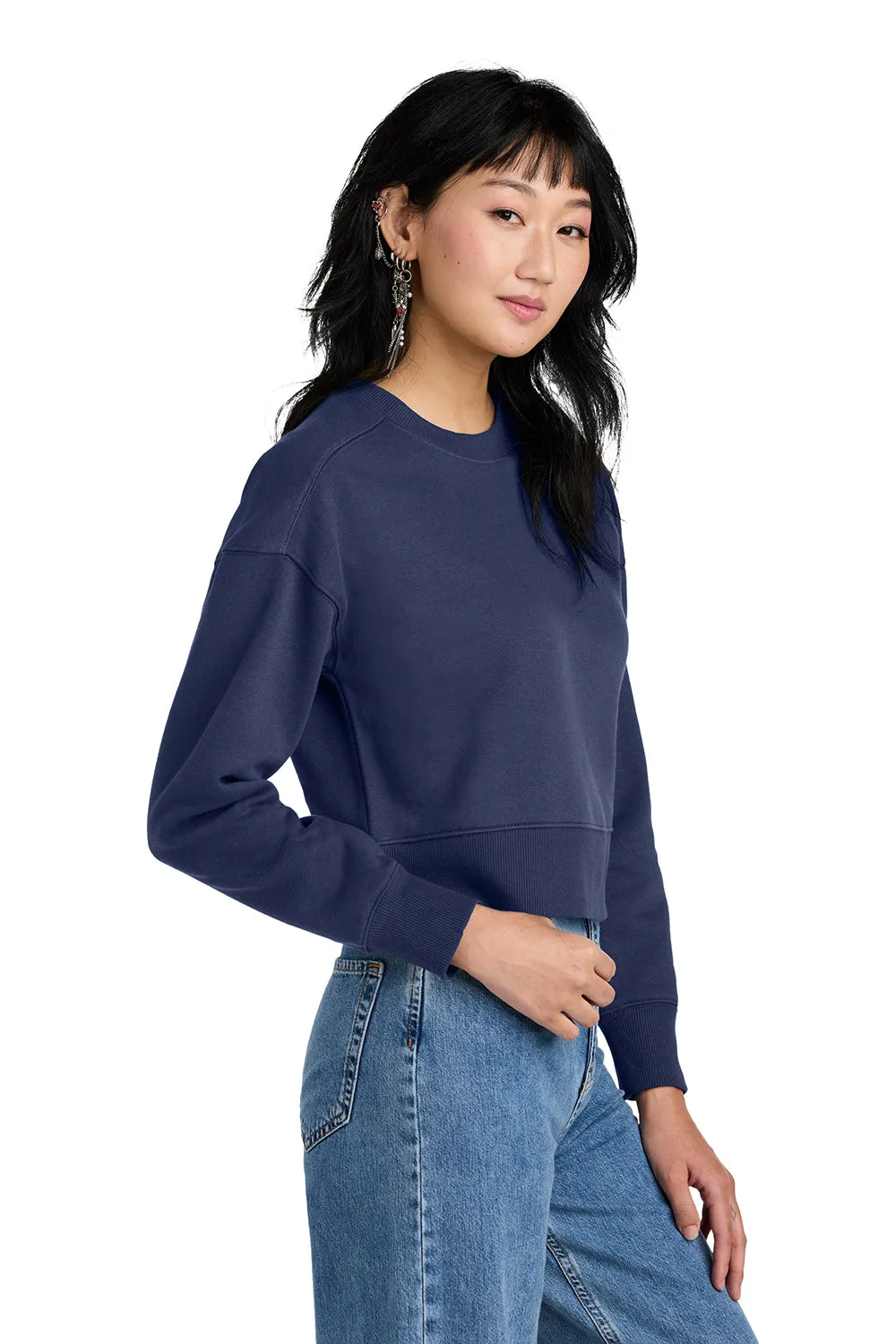 District Womens Perfect Weight Fleece Cropped Crewneck Sweatshirt - Tanzanite Blue