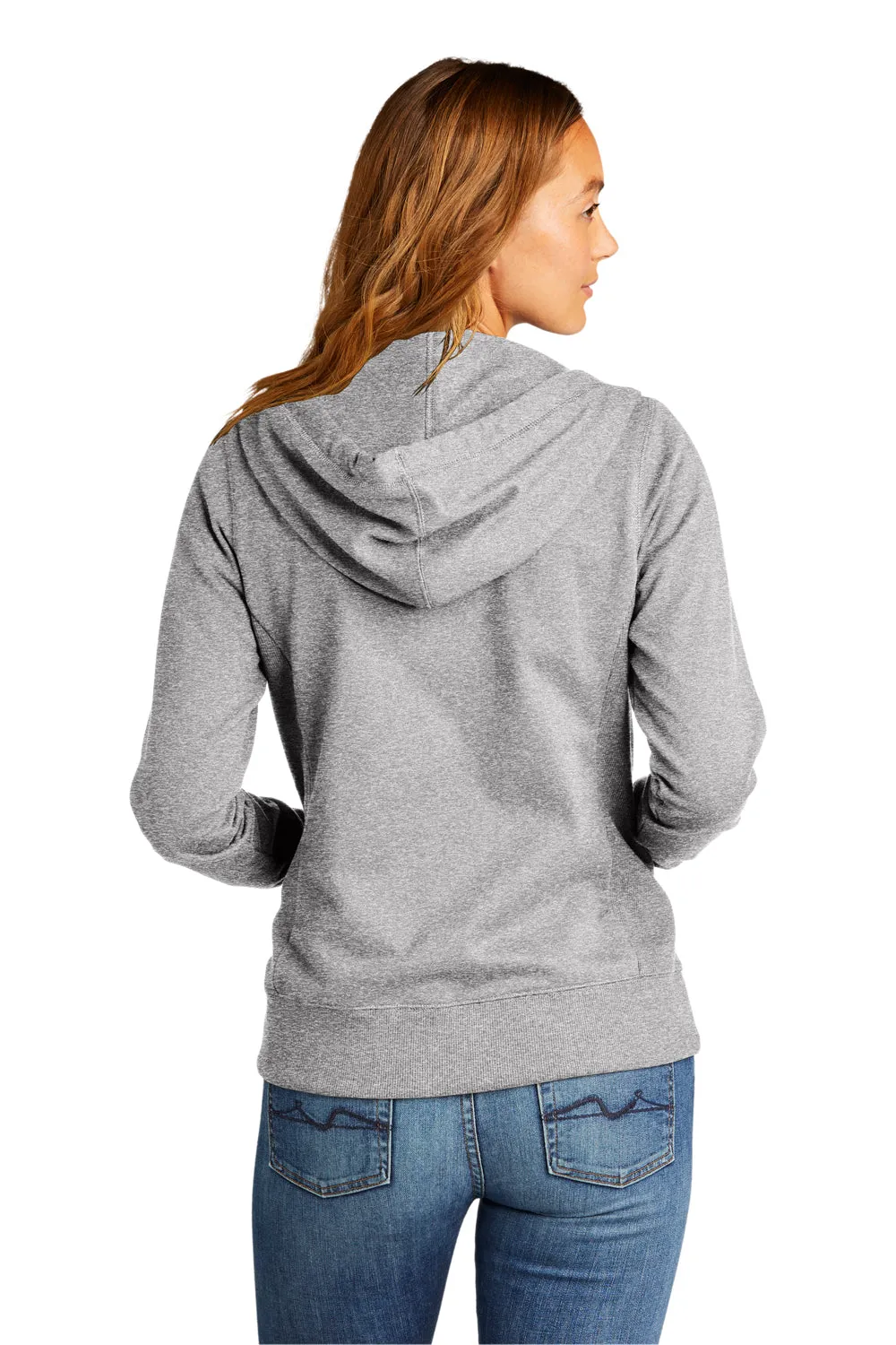 District Womens Re-Fleece Full Zip Hooded Sweatshirt Hoodie w/ Pockets - Heather Light Grey