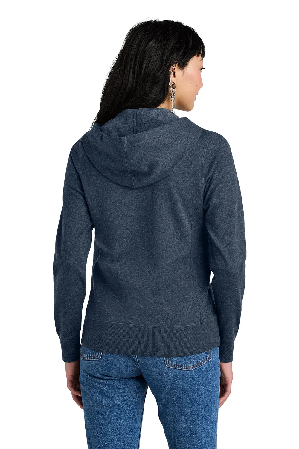 District Womens Re-Fleece Full Zip Hooded Sweatshirt Hoodie w/ Pockets - Heather Navy Blue