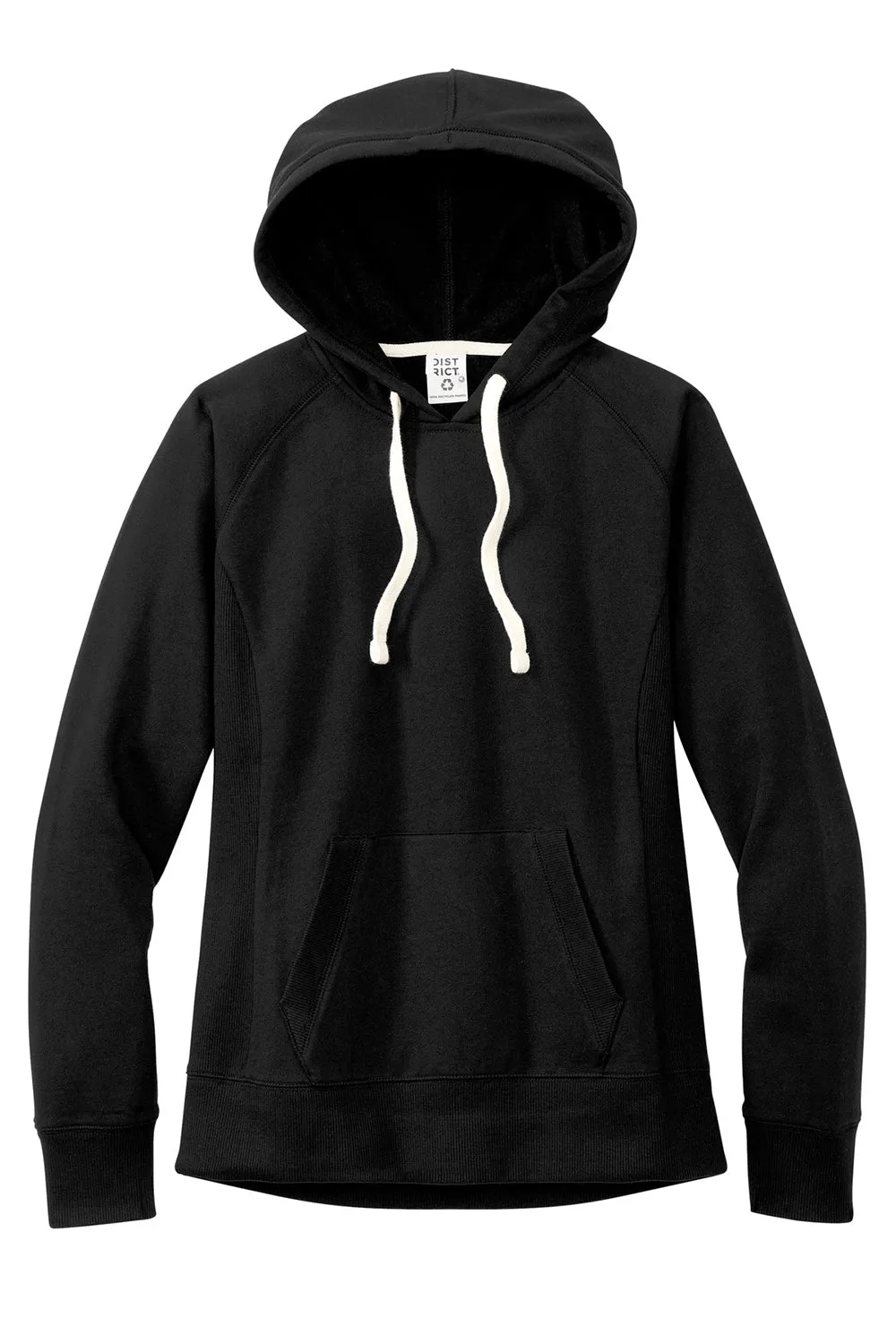 District Womens Re-Fleece Hooded Sweatshirt Hoodie w/ Pouch Pocket - Black