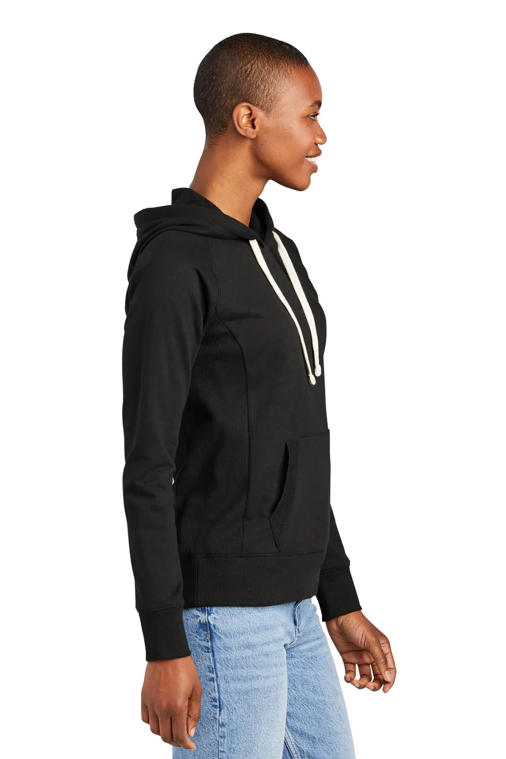 District Womens Re-Fleece Hooded Sweatshirt Hoodie w/ Pouch Pocket - Black