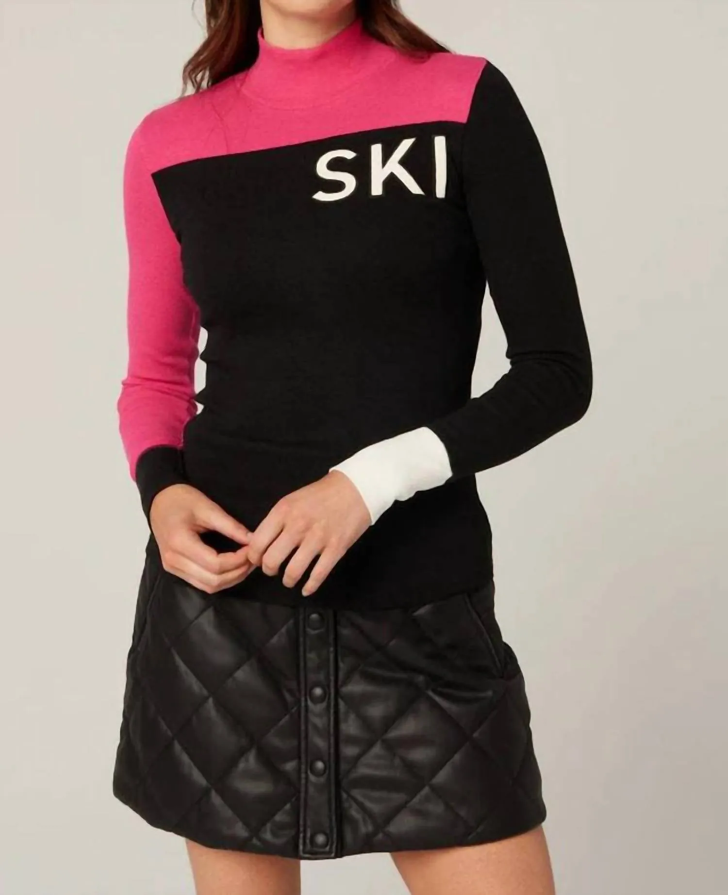 Fallon Mockneck Shirt In Black/pink