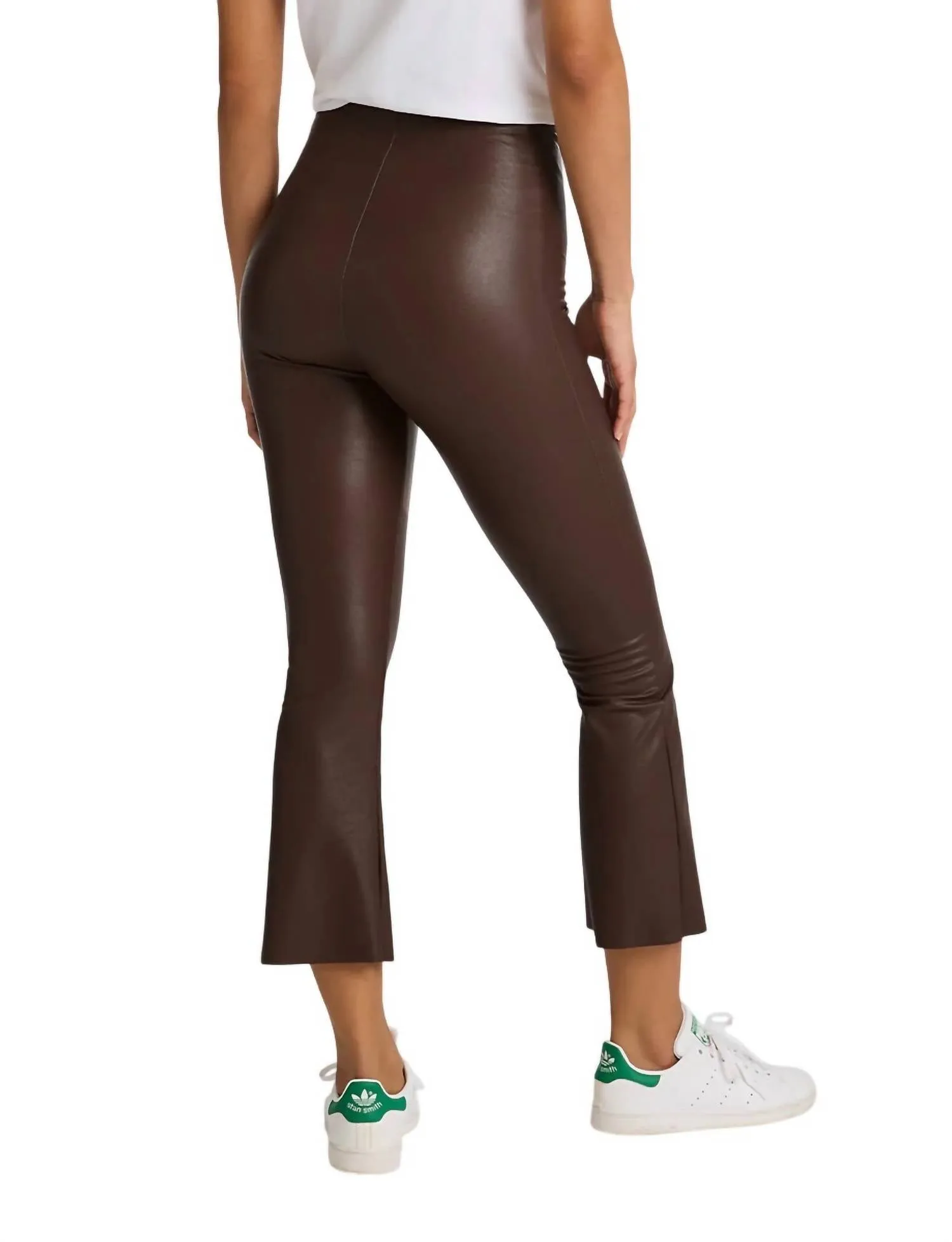Faux Leather Crop Flare Legging In Chocolate