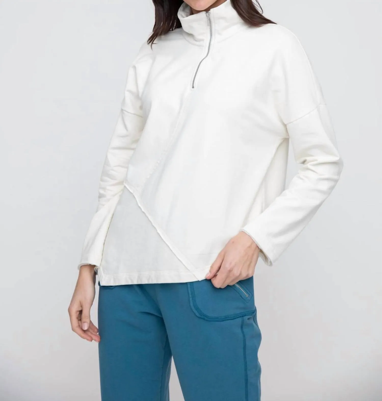 Fleece Zip Pullover In Winter White