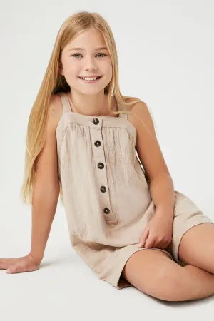 Forever 21 Girls Button-Front Romper (Kids) Khaki Forever 21