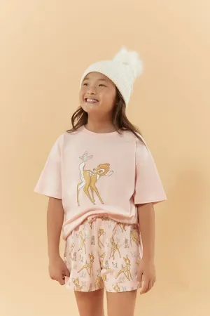Forever 21 Girls Disney Bambi Tee & Shorts Pajama Set (Kids) Pink/Multi Forever 21