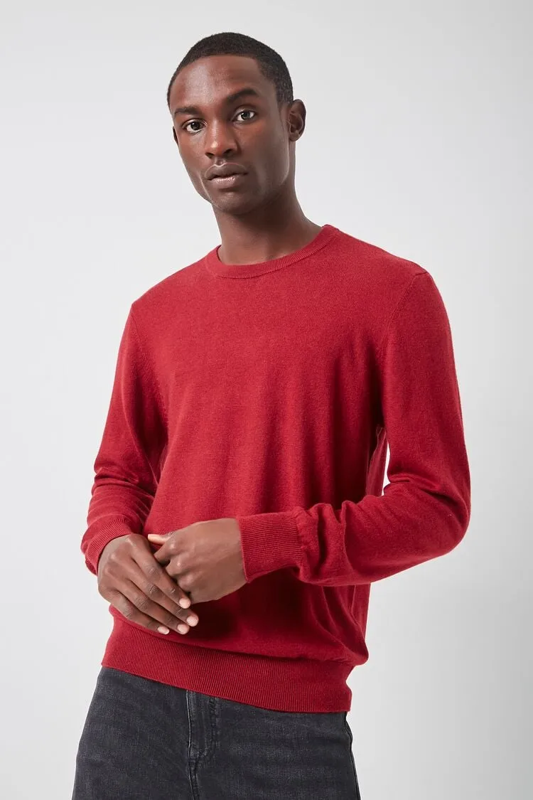 Forever 21 Knit Men's Cashmere-Blend Crew Neck Sweater Burgundy Forever 21