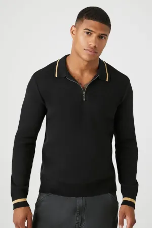 Forever 21 Knit Men's Quarter-Zip Polo Sweater Black/Camel Forever 21