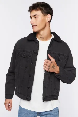 Forever 21 Men's Denim Faux Shearling/Sherpa Trucker Jacket Black/Black Forever 21