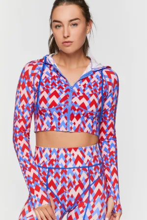 Forever 21 Women's Active Seamless Geo Print Zip-Up Jacket High Risk Red/Blue Forever 21