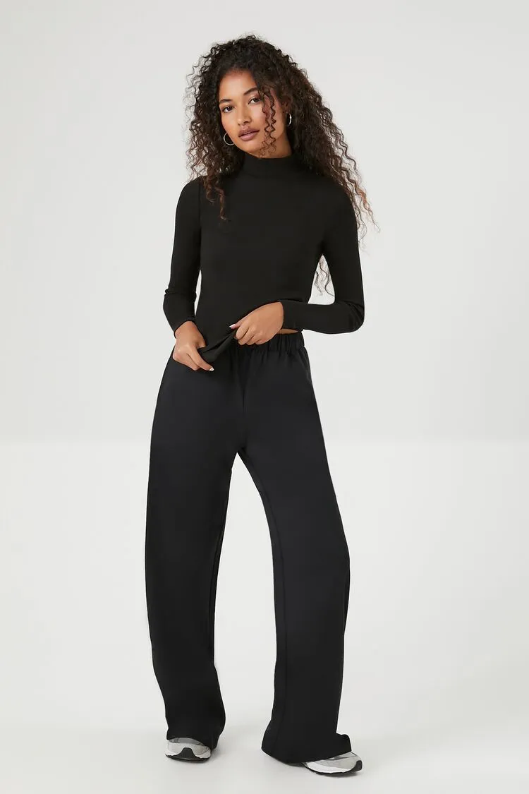 Forever 21 Women's Cotton Wide-Leg Pants Black Forever 21