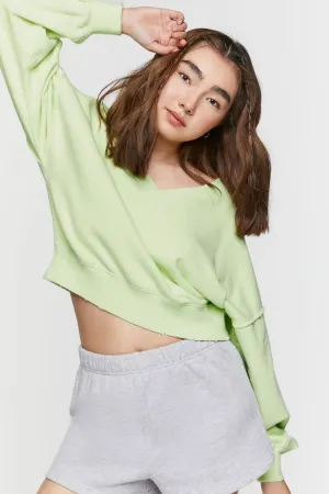 Forever 21 Women's French Terry V-Neck Pullover Green Forever 21